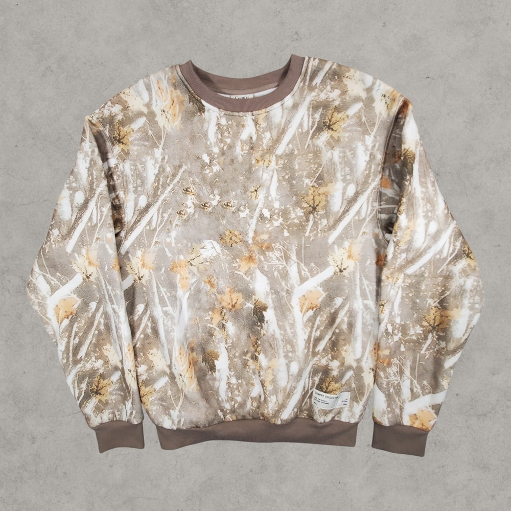 Comfrt Sweatshirt Unisex Medium Brown Camo Tree Print Cozy Crewneck Pullover